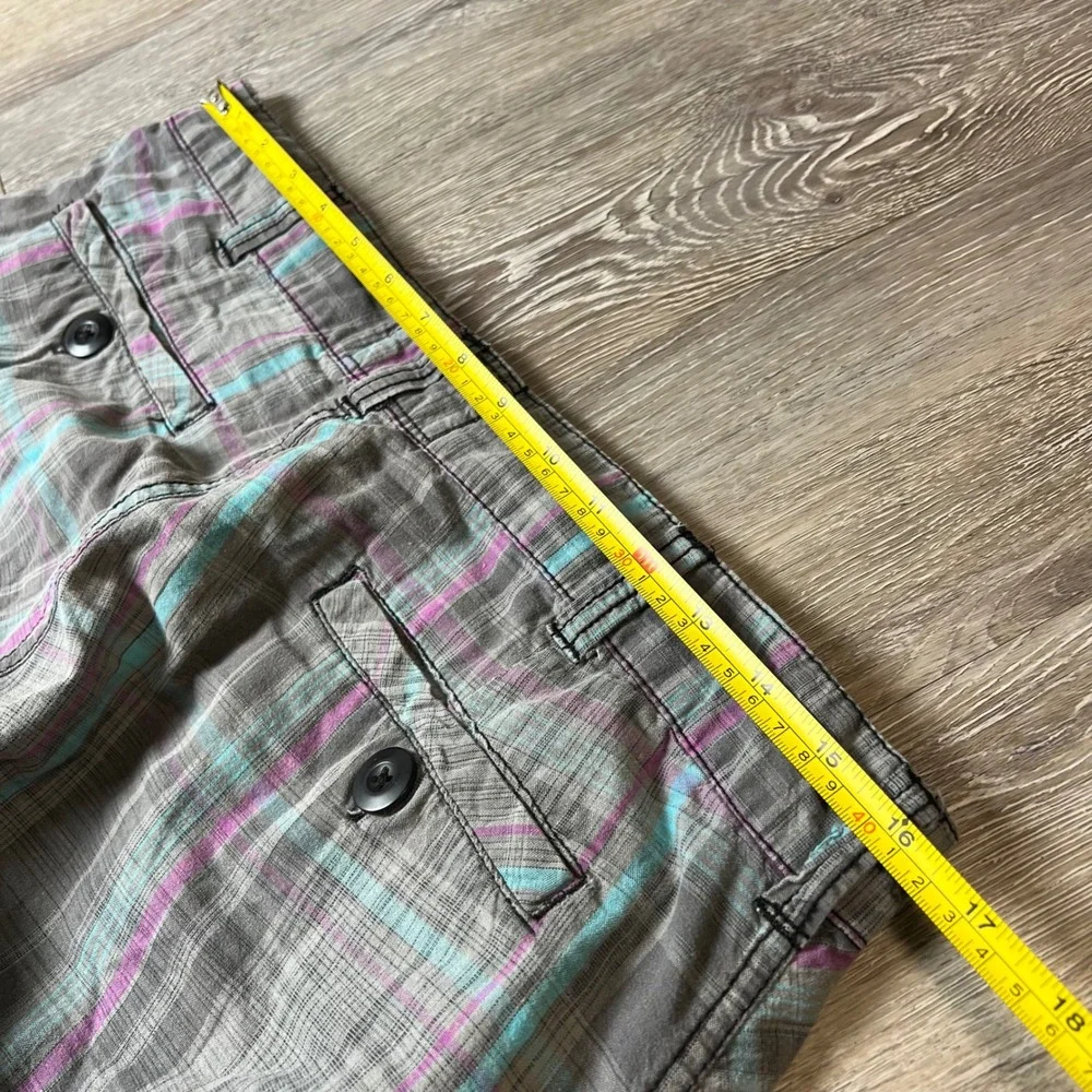 OP Plaid Shorts Mens 34 Grey Teal Purple Cotton Surf Skate Casual Board Shorts